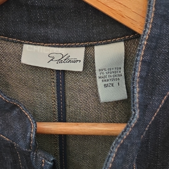 Chico's  Size 1 Peplum Jean Jacket Dark Blue Classic - Picture 2 of 11